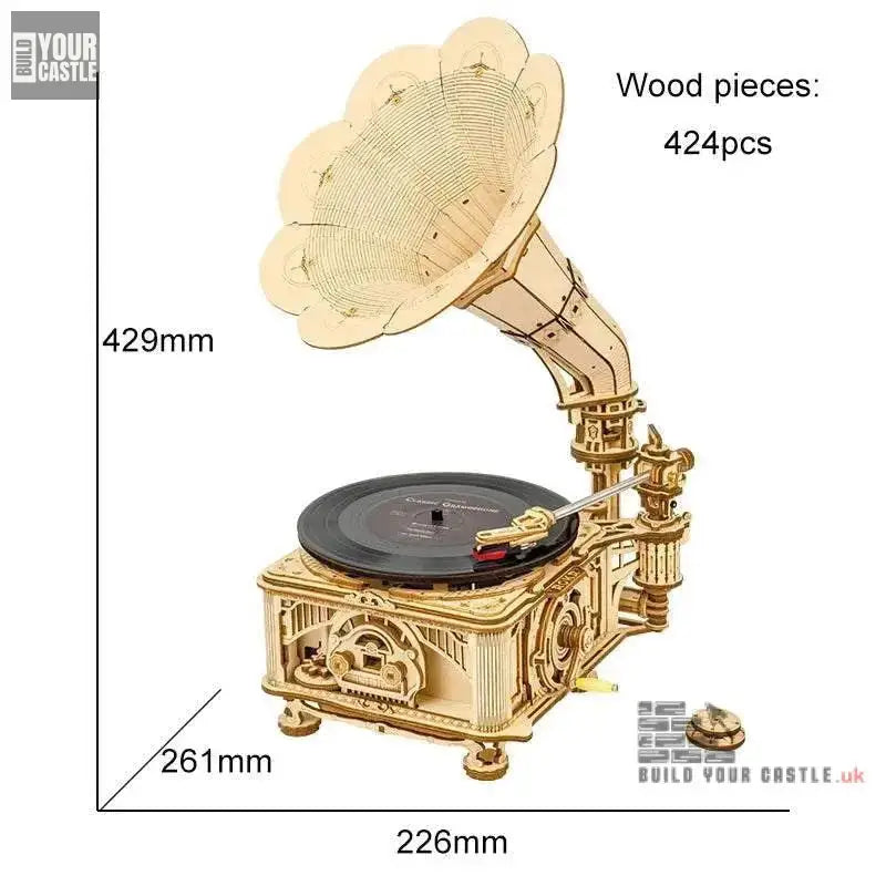 424pcs Robotime ROKR Classic Gramophone Wooden Puzzle - BuildYourCastle