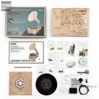 424pcs Robotime ROKR Classic Gramophone Wooden Puzzle - BuildYourCastle