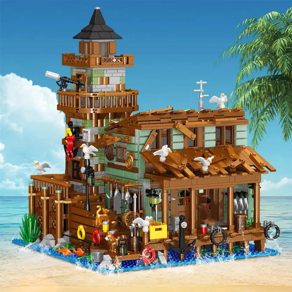 MOC Technic Micro Fisherman Cabin House building set for kids