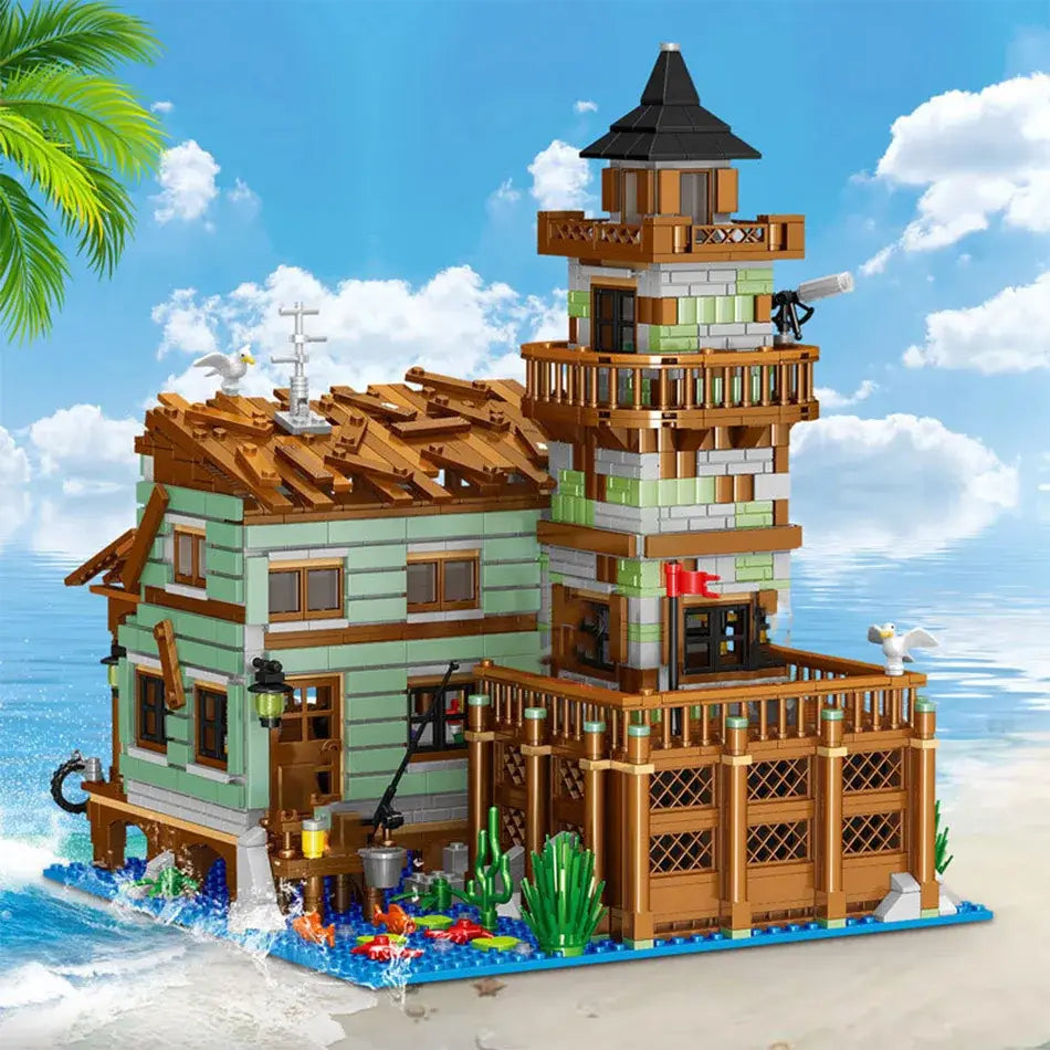 MOC Technic Micro Fisherman Cabin House building set for kids