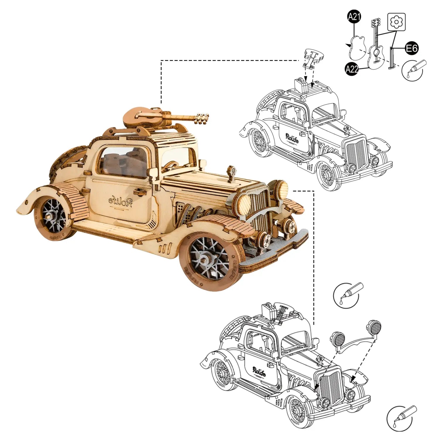 Robotime 3 Kinds DIY 3D Transportation Wooden Model