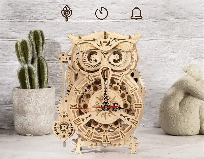 Robotime ROKR 3D Wooden Puzzle Owl Clock Wall Model Building Block Kit Toys for Kids for Gift LK503