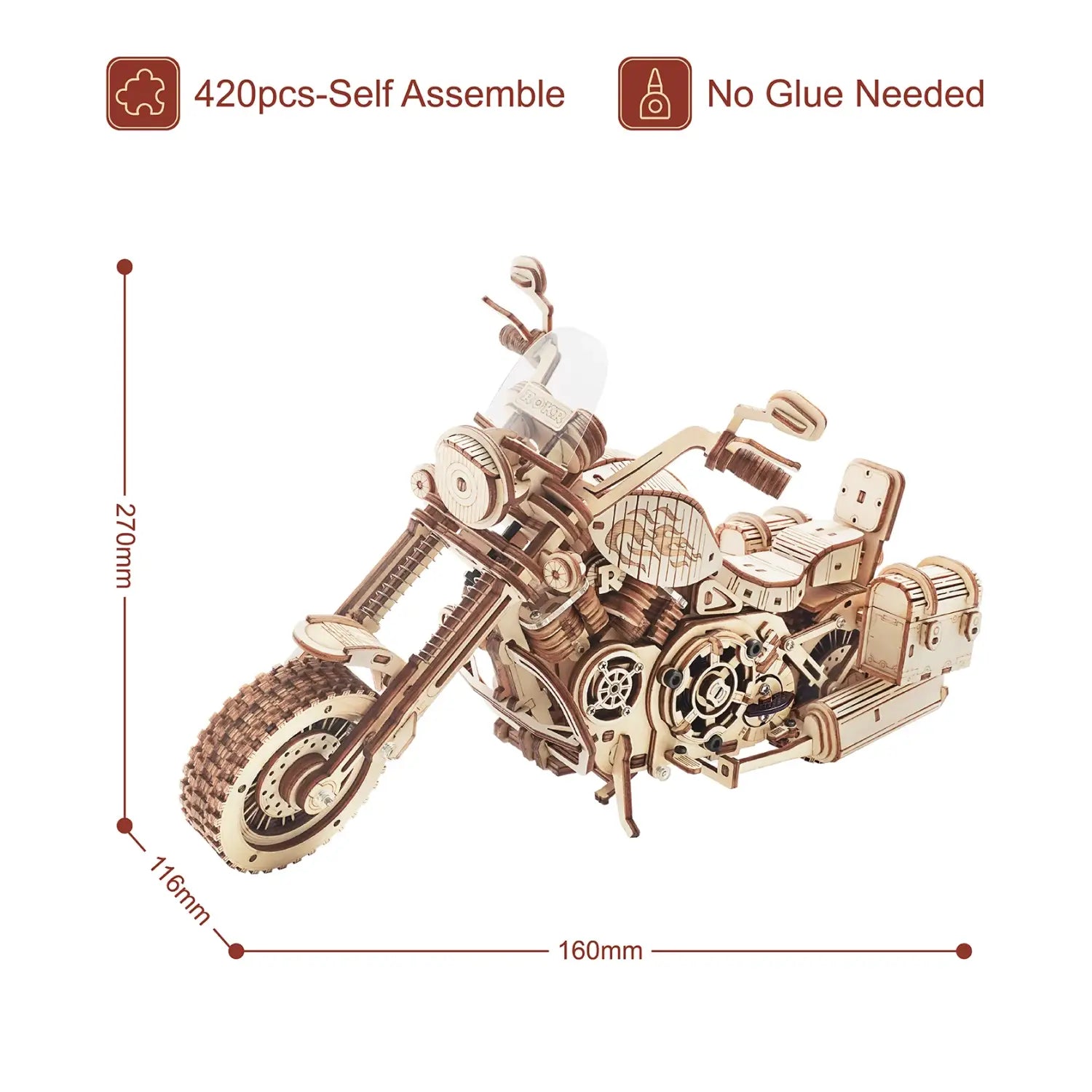 Robotime Rokr 420 PCS Cruiser Motorcycle DIY Wooden Model Building Block Kits Assembly Toy Gift for Children Adult