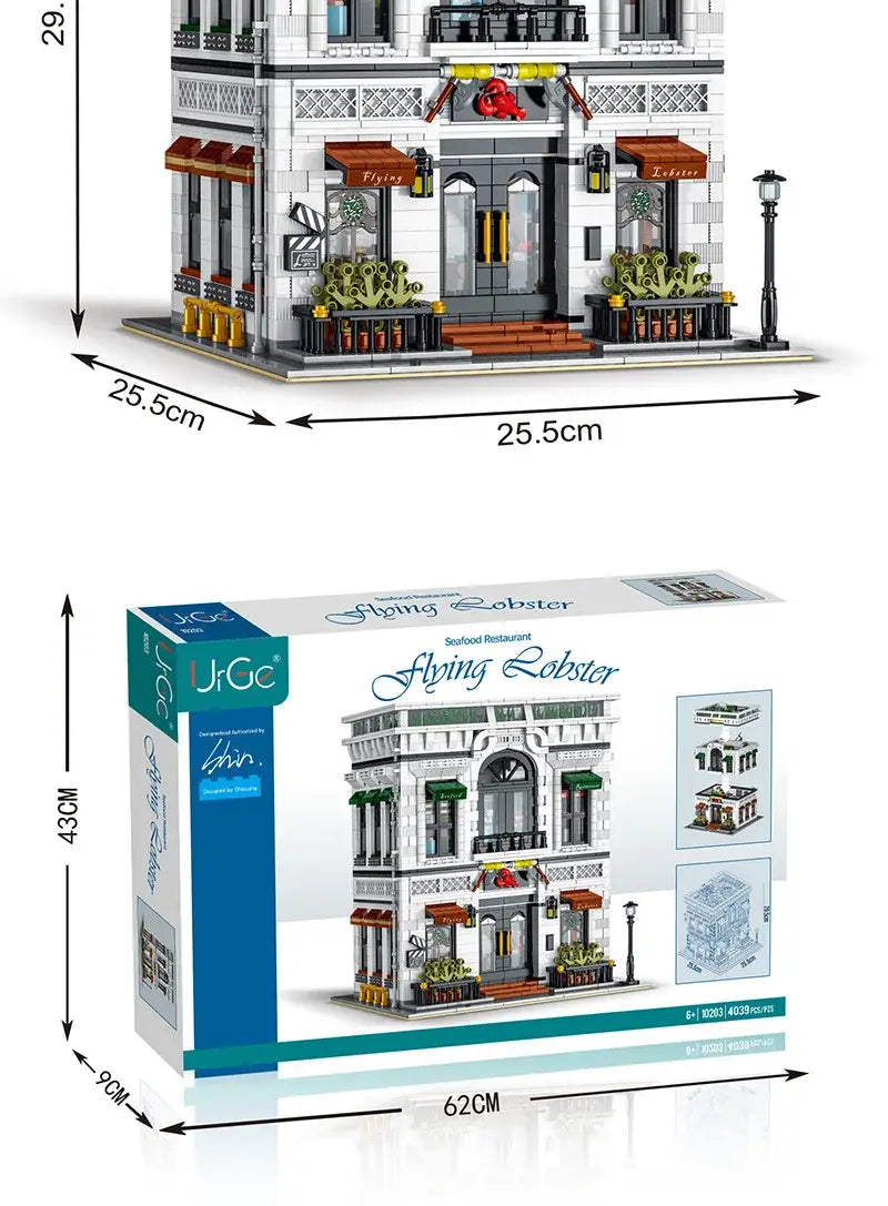 MOC Technic 10203 Seafood Restaurant Model City Modular Street View Series DIY - 4132 PCS