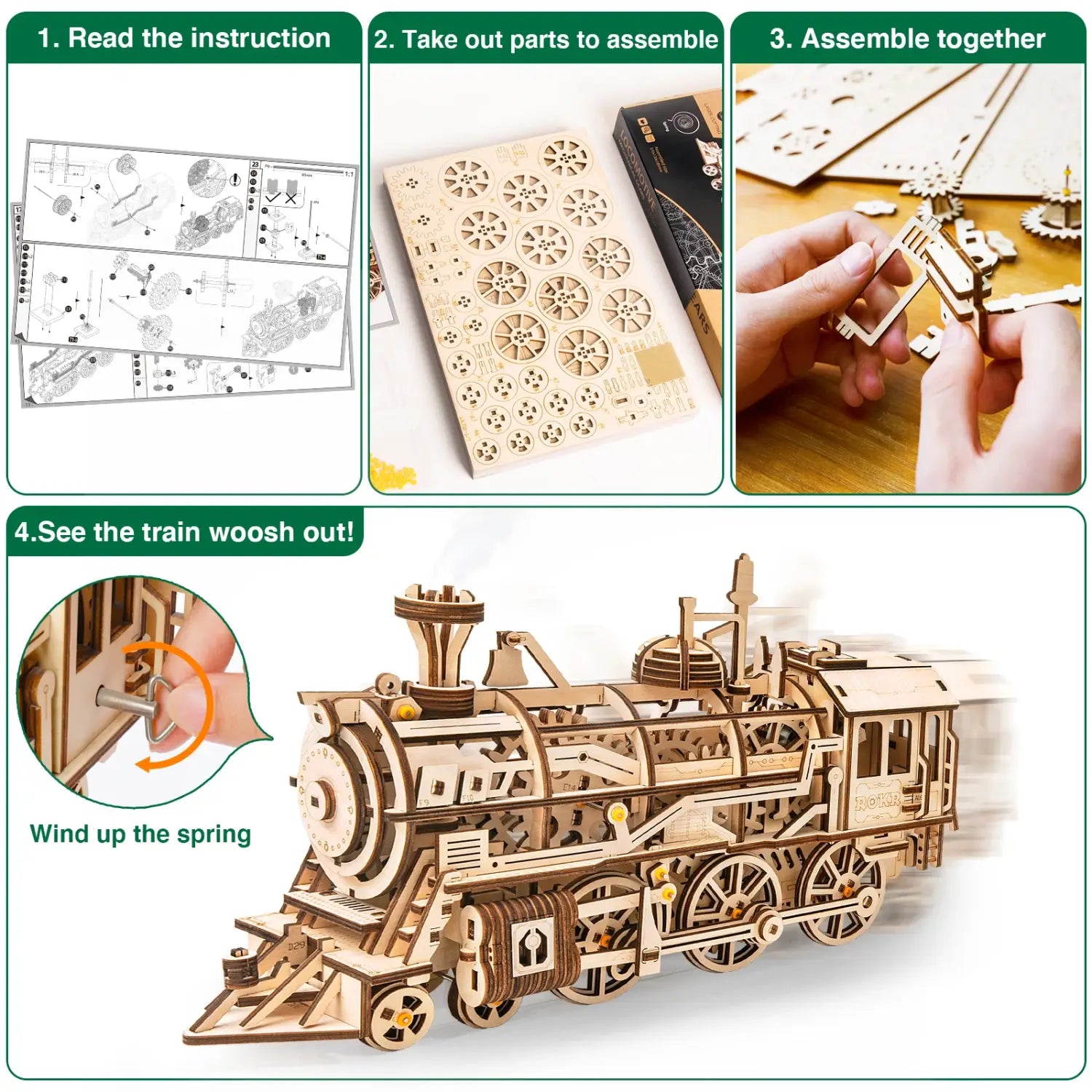 Robotime ROKR DIY 3D Wooden Puzzle Gear Model Building Kit Toys Gift for Children Teens - LK701