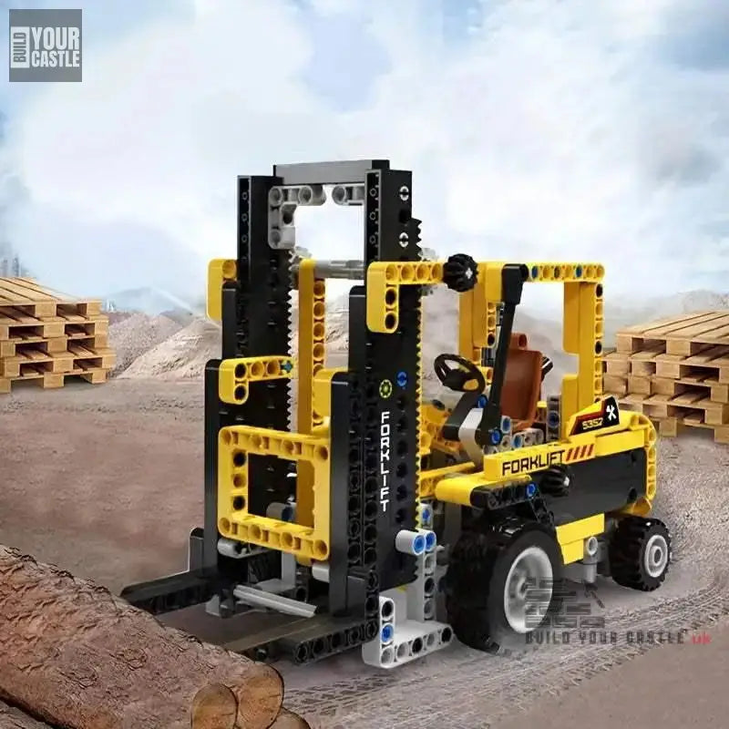 MOC Forklift Technic Yellow construction building set - BuildYourCastle