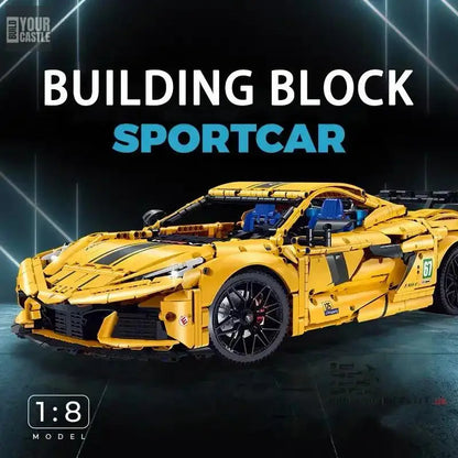 MOC Technic Corvette C4 yellow super car building set - BuildYourCastle