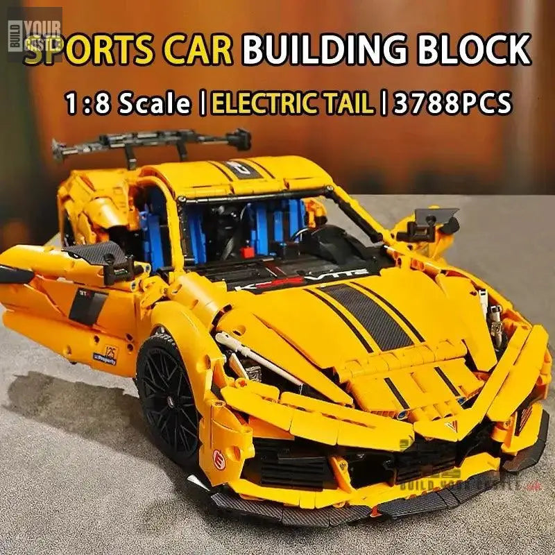 MOC Technic Corvette C4 yellow super car building set - BuildYourCastle