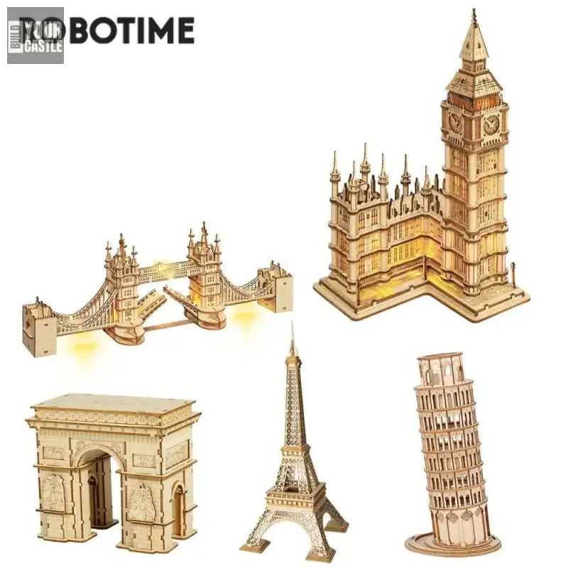 Robotime Big Ben woodem blocks Rolife DIY 3D Tower Bridge - BuildYourCastle