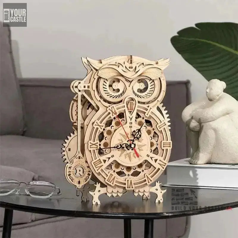 Robotime Owl Clock ROKR 3D Wooden Puzzle  Wall Model Building Block Kit - BuildYourCastle